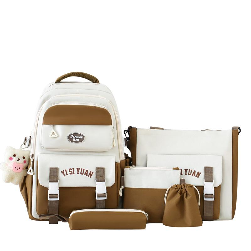 Five-Piece Backpack Set Children's Schoolbag Campus Lackup Ridge Protection Schoolbag Girls Large Capacity Lightweight Backpack