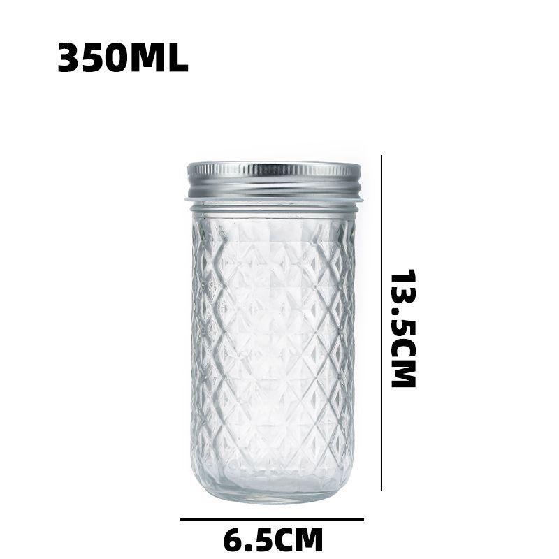 Diamond Pattern Glass Mason Jar with Airtight Lid for Bird's Nest, Jam, or Caviar.