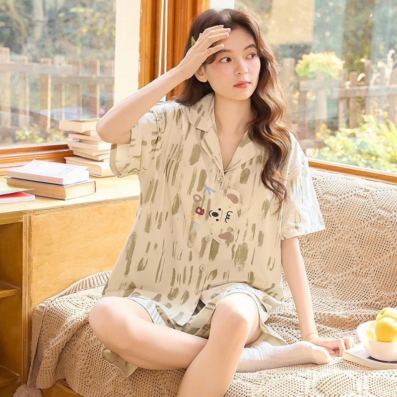 Summer Short Sleeve Cotton Pajamas Set: Loose, Comfy, Girlish Style