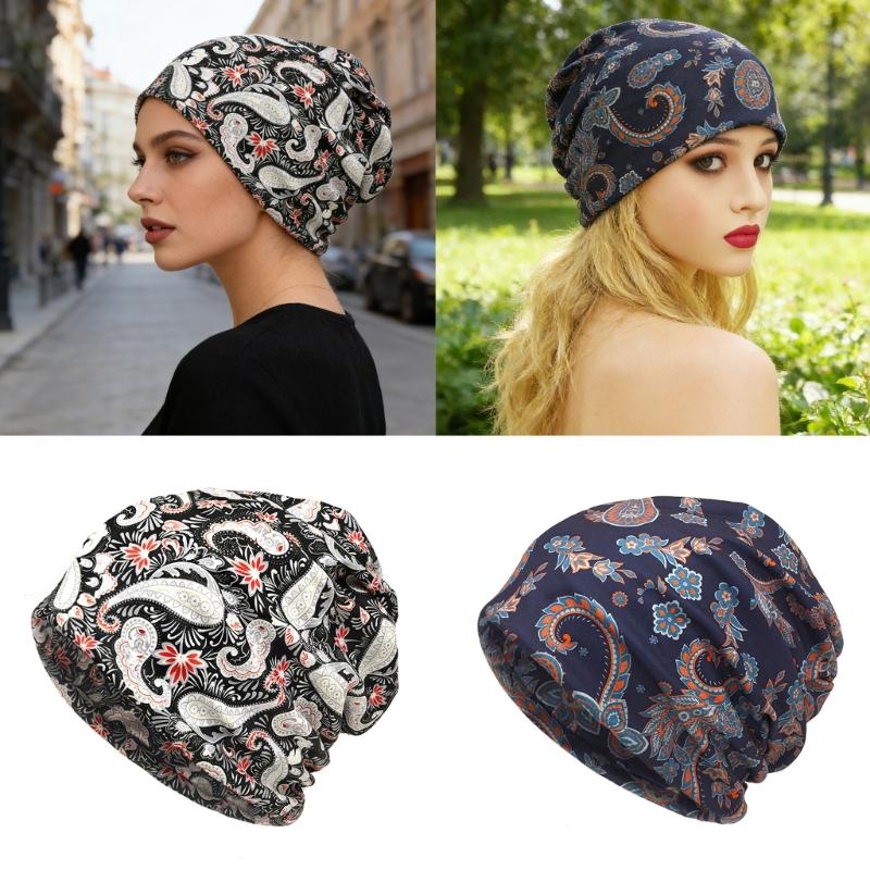 Cashew Print Bonnet Scarf Hat Face Mask Conversion Technology Breathable Fabric Design for Active Street Lifestyles