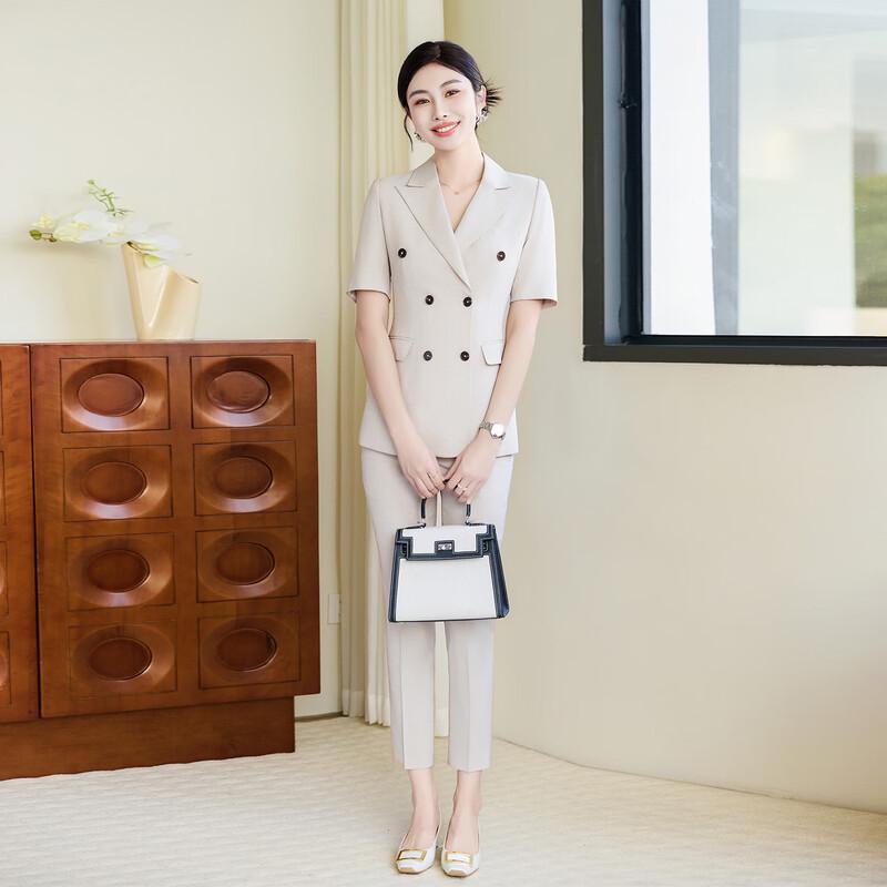 Teluoman Women's Elegant Short-Sleeve Blazer & Pants Set