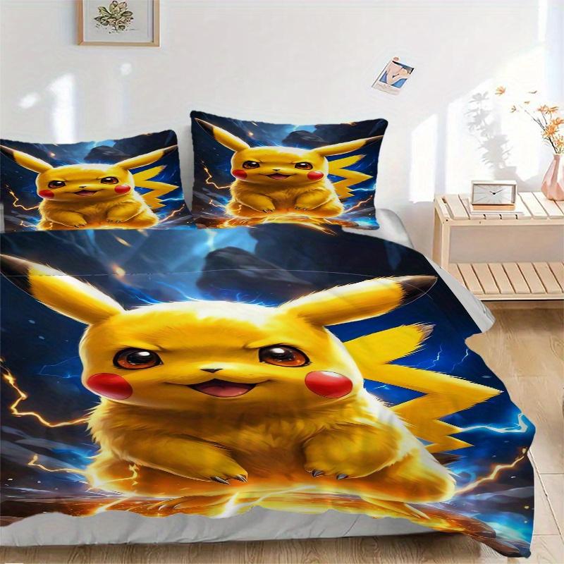 

3pcs Pikachu Electric Bedding Set - 1 Soft Quilt Cover + 2 Pillowcases, Machine Washable - Suitable for All Seasons, Perfect Gift for Family and Frien 135x200cm