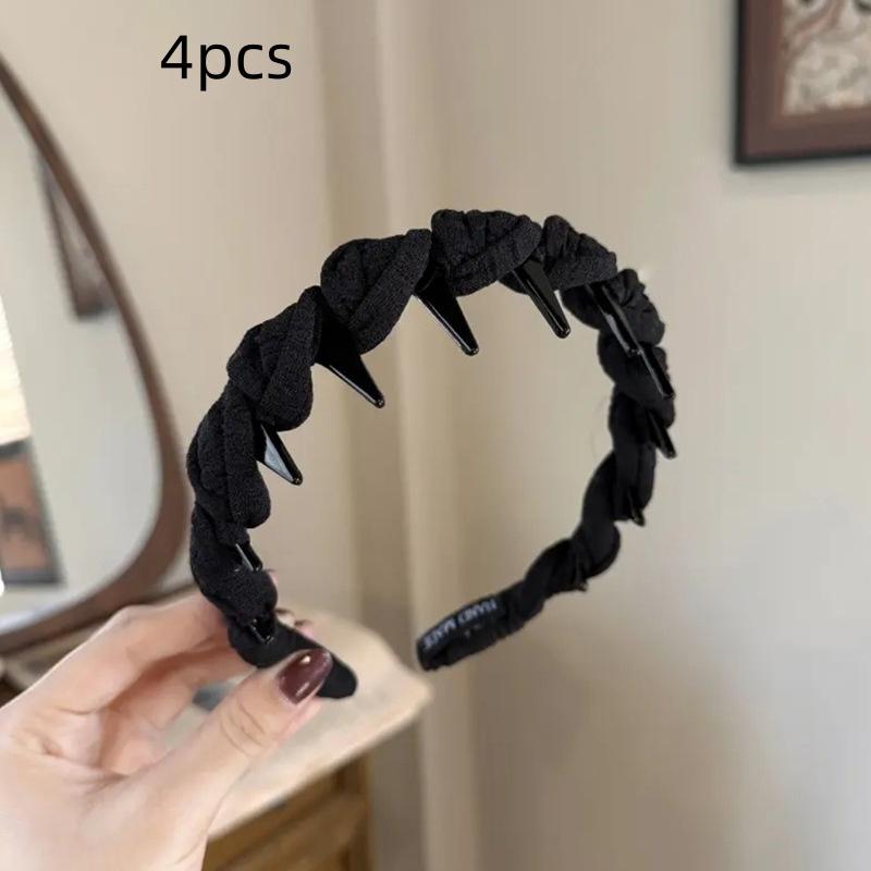 4 Stück Neue Süße Stoff-Haarreifen mit Zähnchen Rutschfest für Damen Haarspange Ornament Stirnband Haarreif Haarband