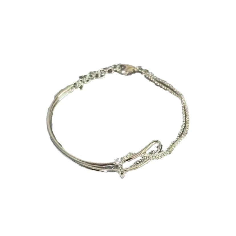 Elegant Double-Layer Knotted Half Bracelet for Women - Versatile, Niche Design