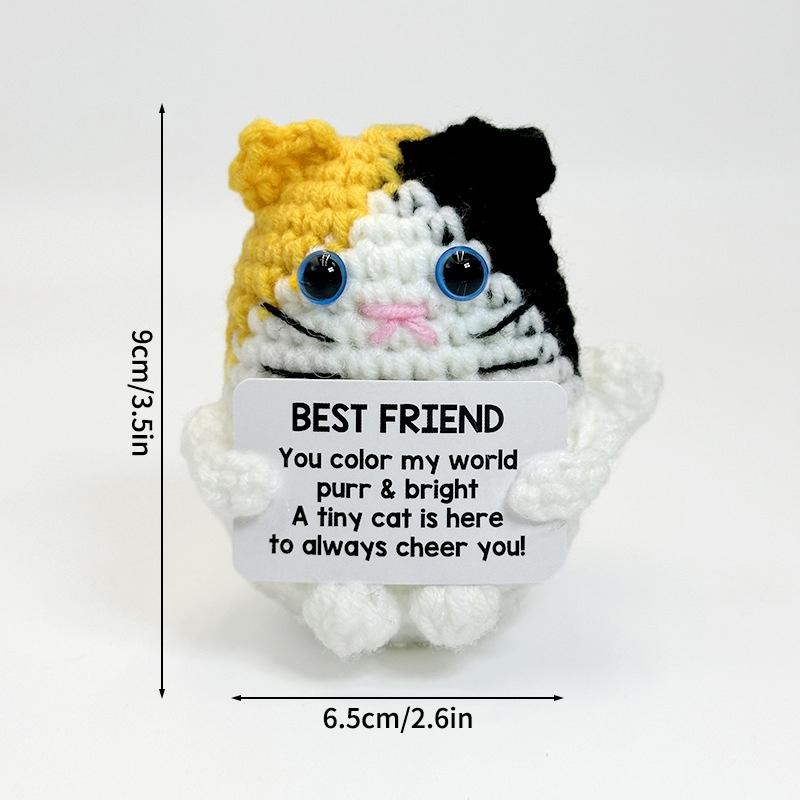 Positive Figures Crochet Doll Ornaments with Cards Funny Gifts Positive Energy Knitted Animals Craft Desktop Car Interior Decor