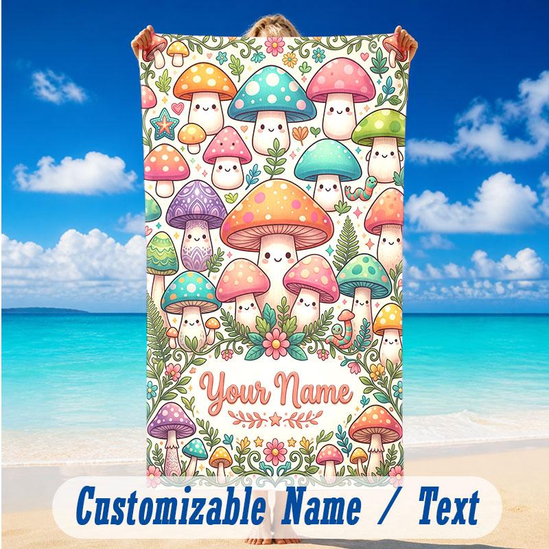 Floral Garden Theme Beach Towel Personalized Custom Name & Text Soft Quick Dry Beach Towel for Swimming Travel