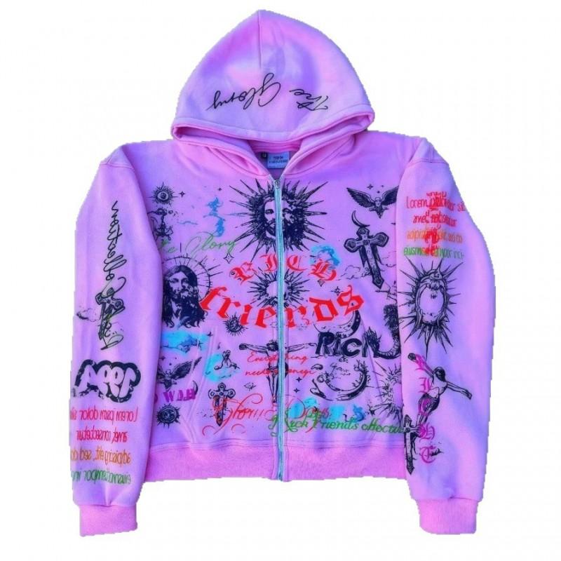 Mens Hooded Sweatshirt Star Letter Print Loose Fit Casual Streetwear Winter