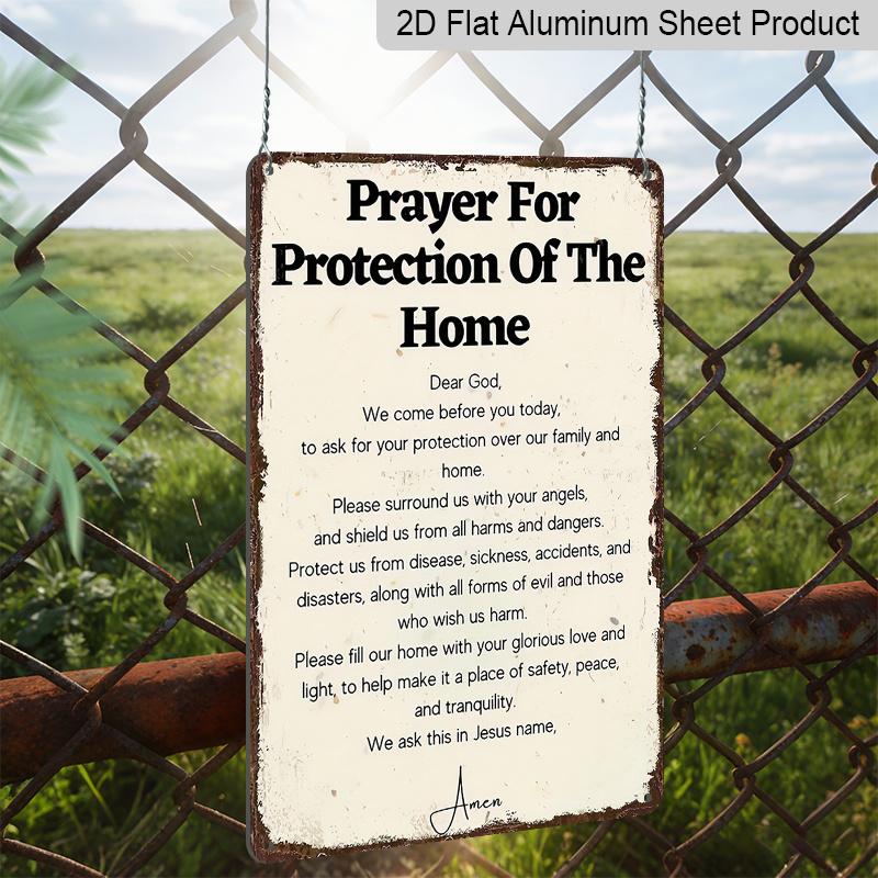 2D Flat Heavy-Duty 8x12" Religious Protection Prayer Metal Wall Decor - Distressed Chic Christian Faith Metal Sign with Blessing, Aluminium Sign for