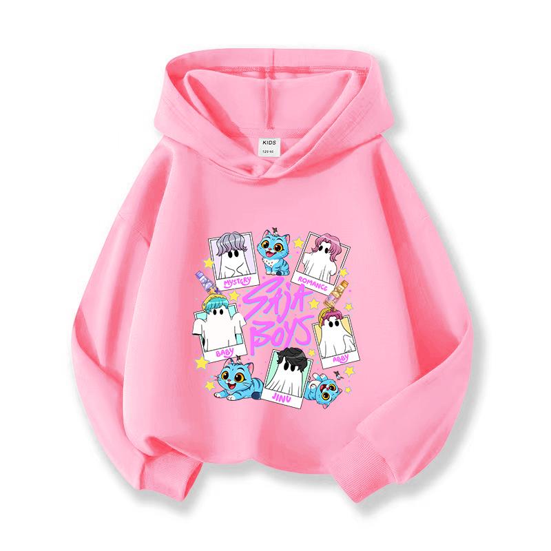 KPop Devil Hunter Huntrix Printed Short Hoodie Children's Casual Fashion Sports Hoodie