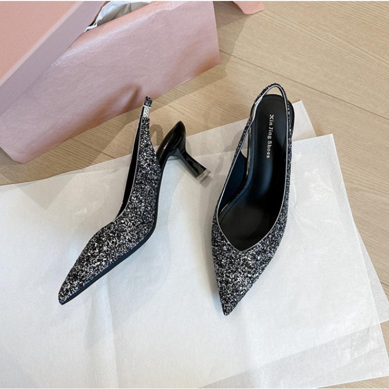 Luxury Summer Women Sandals Fashion Pointed Toe Singbacks Shoes Ladies Elegant High Heel Sandalias Wedding Banquet Pumps Shoes