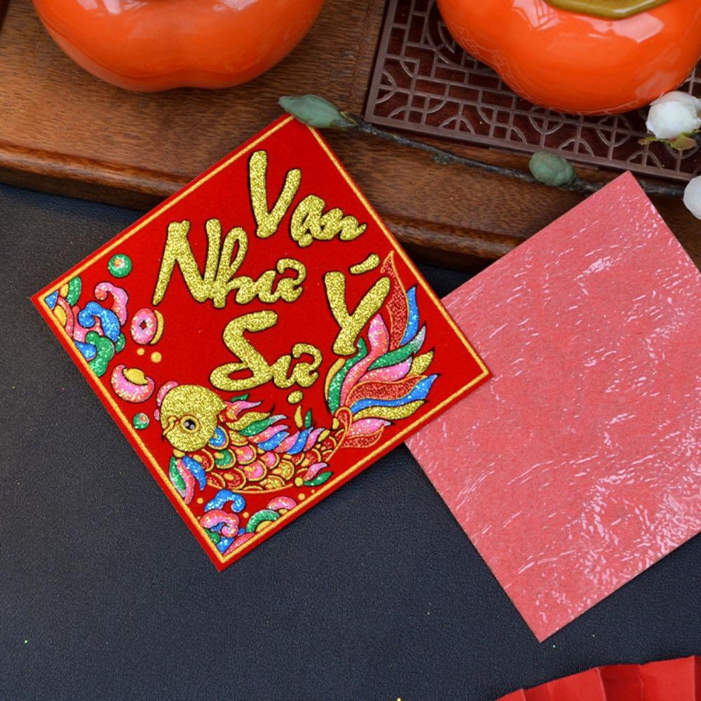 2pcs Vietnamese Spring Festival Couplet Glitter Wall Decal Spring Festival Window Sticker Wall