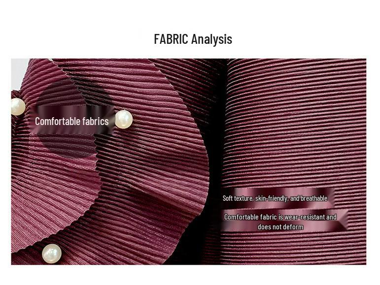 Damen Plissee Oberteil mit ausgestellten Ärmeln und Perlen-Rundhalsausschnitt