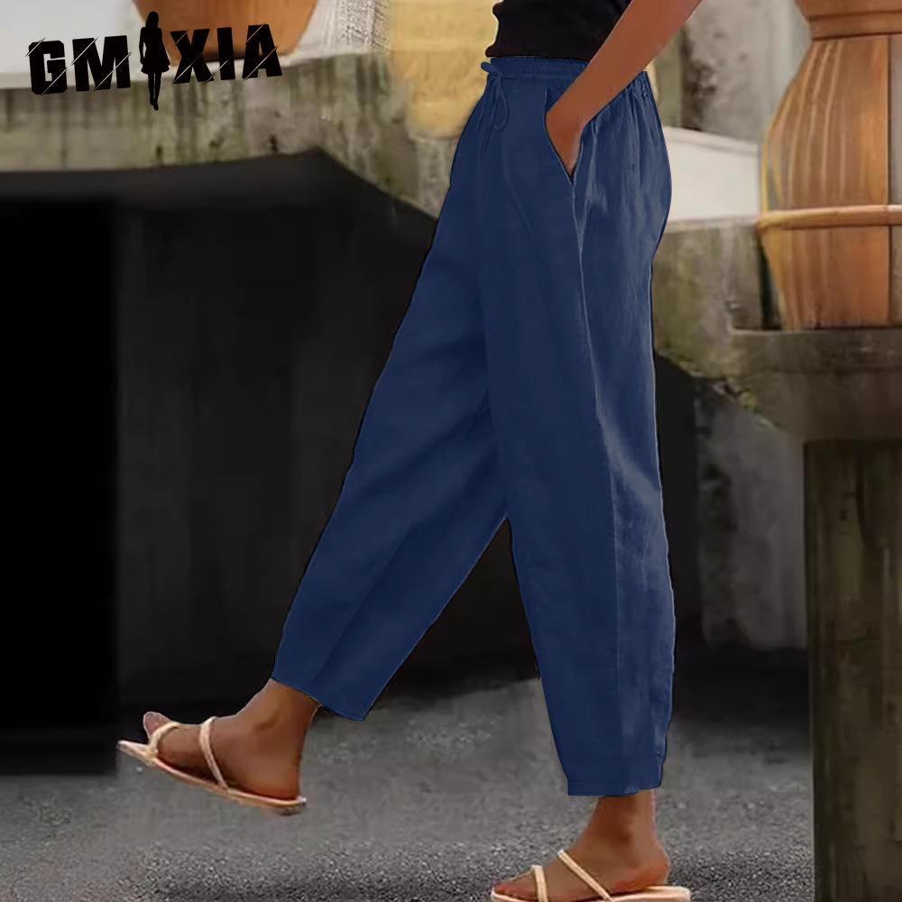 GMXIA Dámské módní ležérní jednobarevné kalhoty a capris