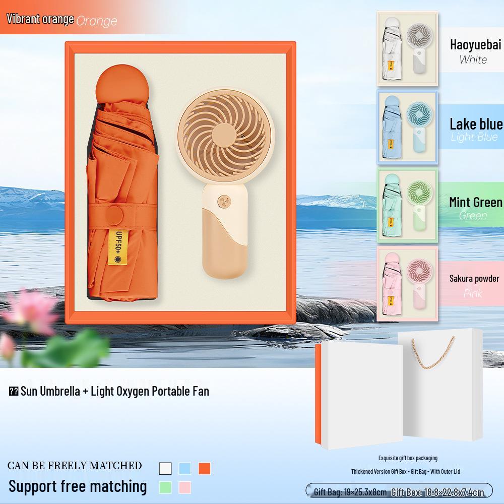 Summer Cool Fan & Umbrella Gift Set - Perfect Anniversary or Customer Appreciation Souvenir