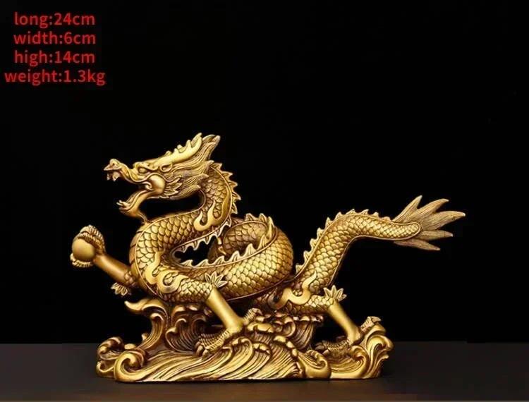 

Feng Shui Lucky Copper Dragon Ornament, Attract Wealth Figurine for Home Office Desktop Decor, Auspicious Gift