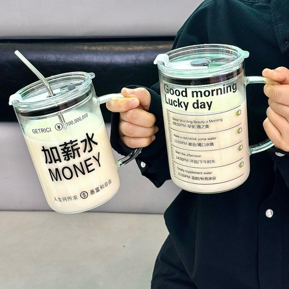 INS Style Scale Water Cup 1000ml Large Capacity Juice Milk Bottle Gift Straw Glass Cup Home Office