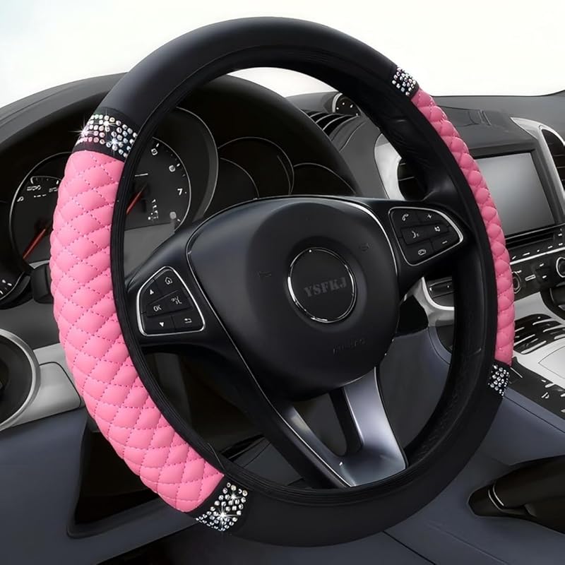 Soft Leather Car Steering Wheel Cover, Universal 15 Inch Colorful Rhinestones Anti-Slip Elastic Steering Wheel Covers For Most Cars, Sparkly Crystal