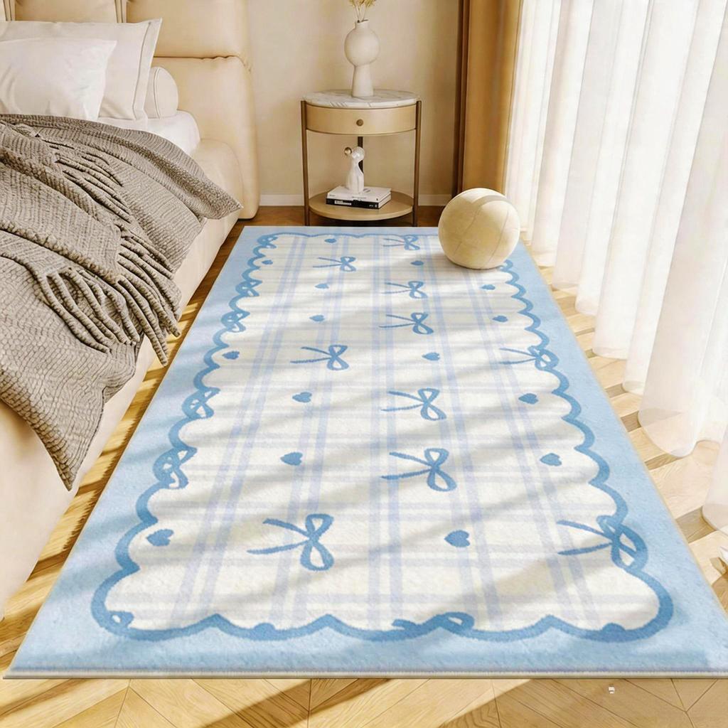 Bow Plaid Pattern Rugs for Bedroom Thicken Plush Bedside Floor Mat Washable Living Room Decoration Carpet Fluffy Soft Lounge Rug