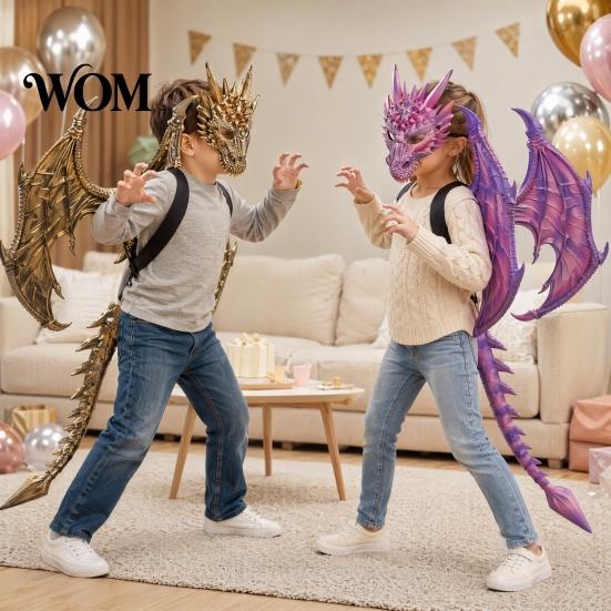 Set Costume da Drago con Maschera e Ali per Bambini, con Coda e Ali, Set Leggero per Travestimenti Cosplay, per Età 3-12 Anni, Festa di Halloween