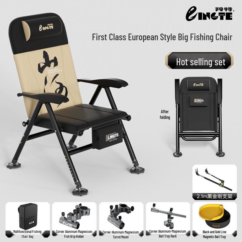European-Style Multifunctional Reclining Foldable Fishing Chair with Platform