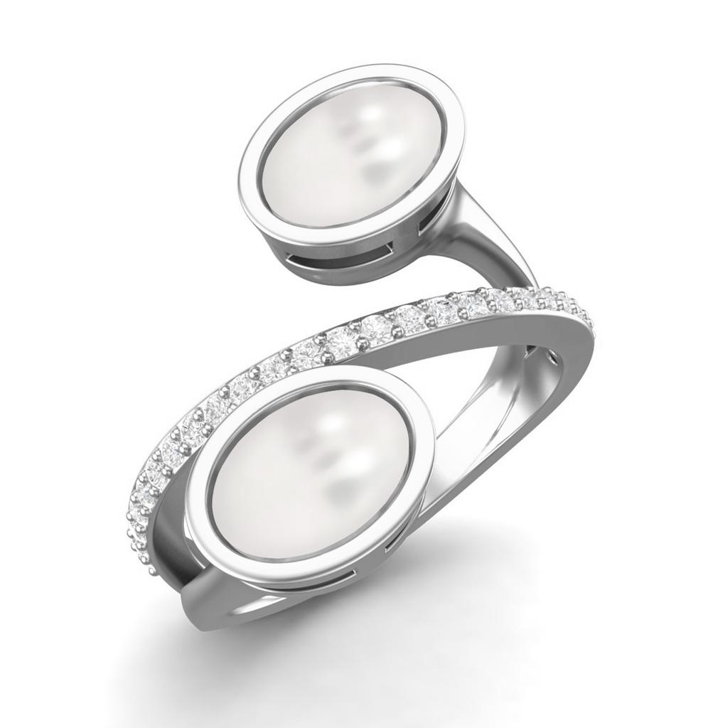 925 Sterling Silver 2.5 Cts Oval Shape Pearl Dual Stone Boho Wedding Women Ring