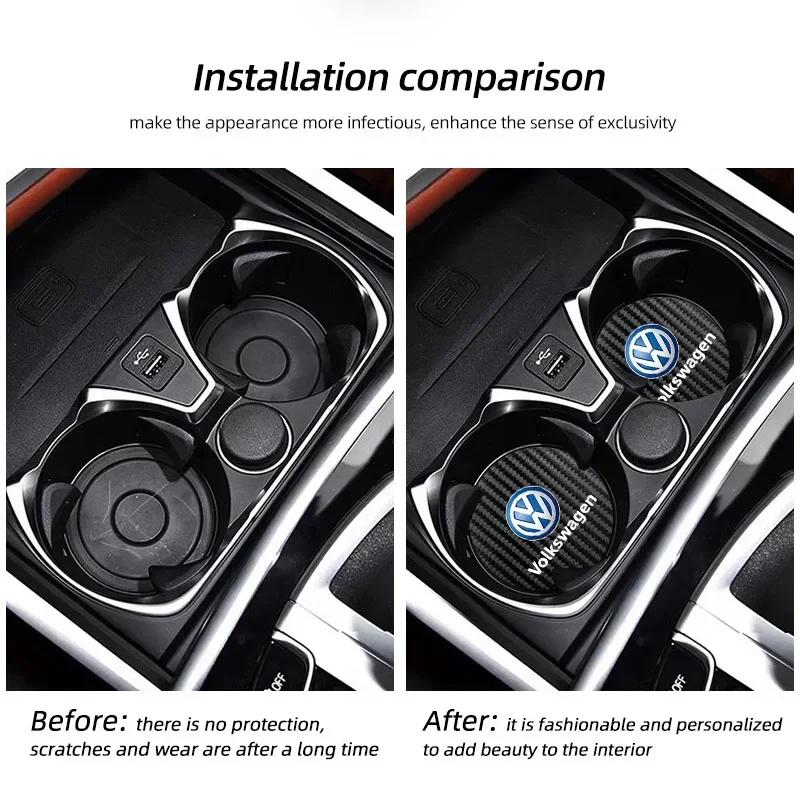 Car Emblem Anti-Slip Pad Water Cup Mat Holder Drink Coaster For VW R Line GTI Polo Golf Passat CC Tiguan Arteon Touareg Scirocco