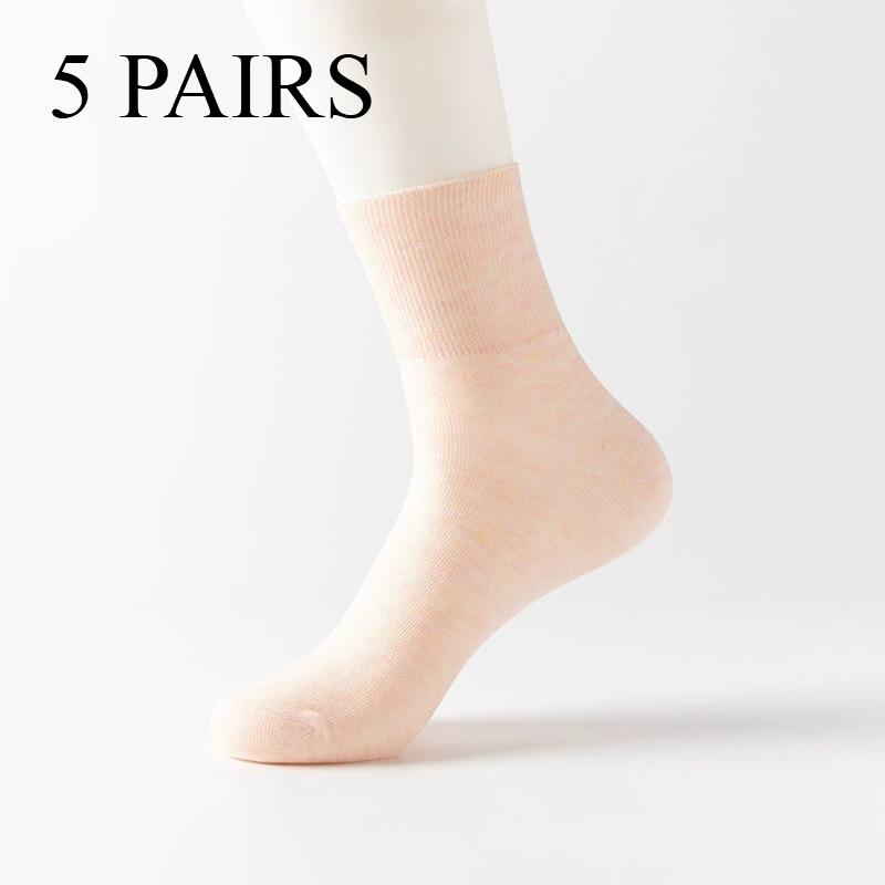 5 Pairs of Women'S Diabetic Socks, Non-Binding, Seamless Toe, Reinforced Heel, Knit Fabric with Cotton, Polyester, Spandex - Comfortable & Stretchable