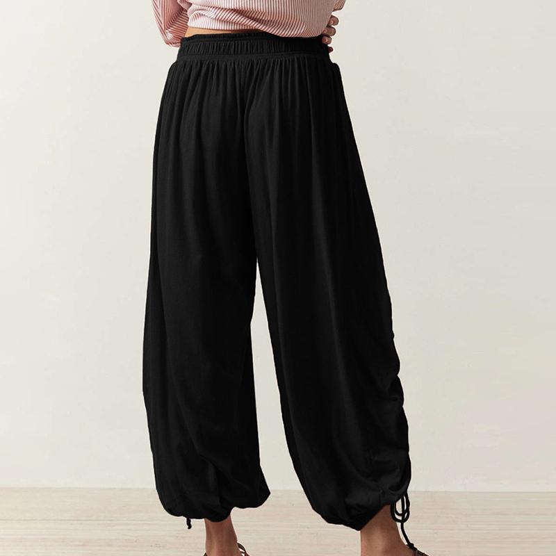 Women Spring Fall Fashion Wardrobe Staple Solid Color Drawstring High-Waisted Bloomers Ankle Pants Trousers