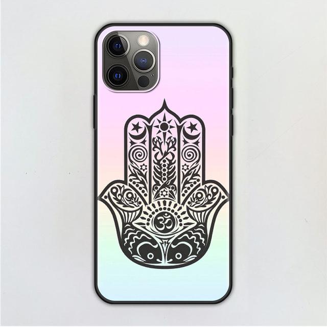 Handyhülle für iPhone 14 12 Mini 11 Pro X Xs Max Xr 8 7 6 6s Plus Schwarz TPU Fundas Capa Hamsa Hand Amulett Psychedelic Art