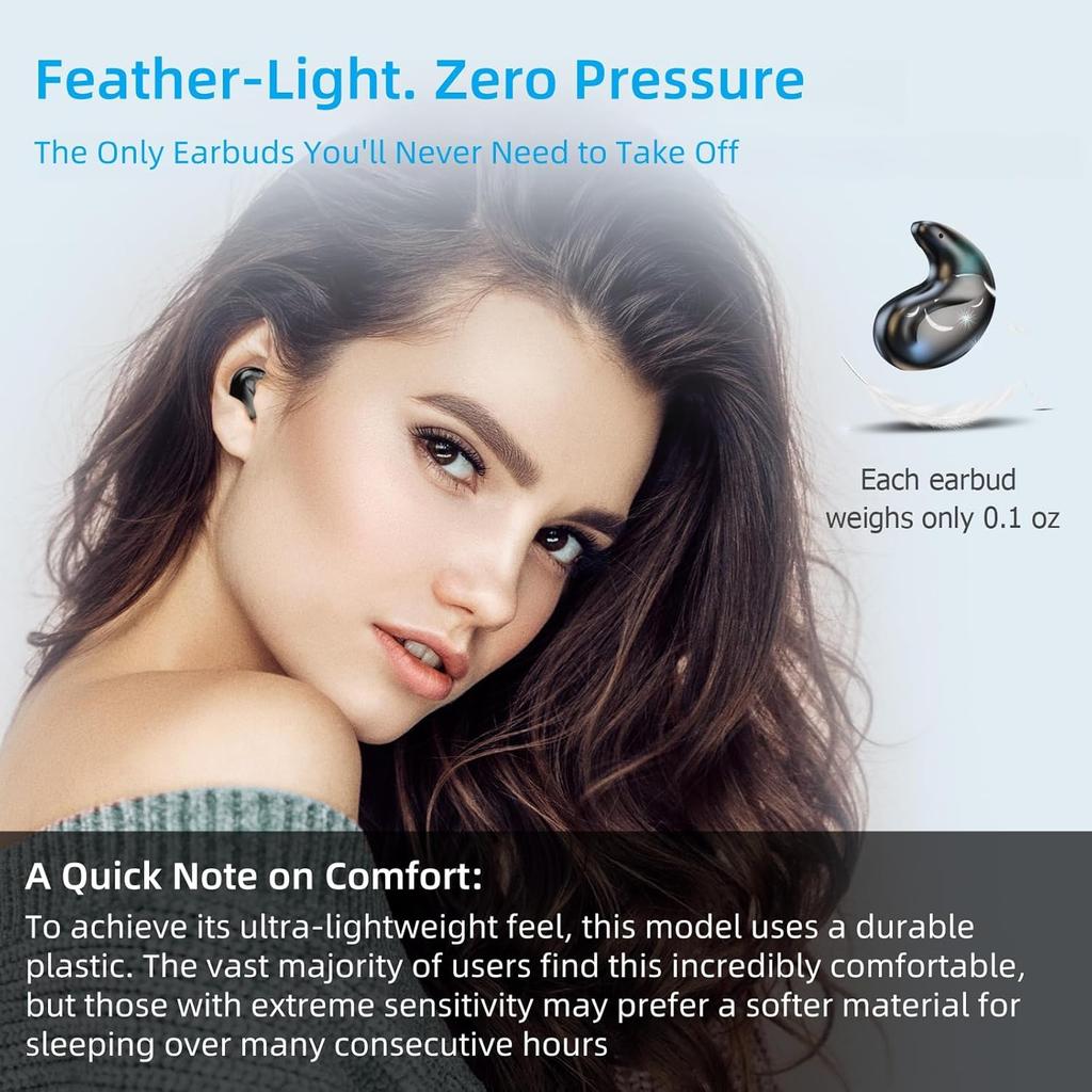 M52 Sleep Earbuds with Power Display, Mini Invisible Earbuds for Side Sleepers, Wireless Headphones Bluetooth 5.3, 58H Battery, Ultra-Thin Comfort,