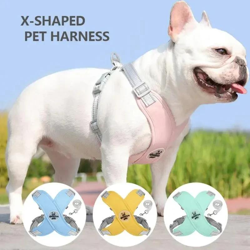 X-förmiges Haustier-Hundegeschirr für kleine und mittelgroße Hunde, reflektierend, verstellbar, Welpengeschirr, französische Bulldogge, Chihuahua, Gehleine