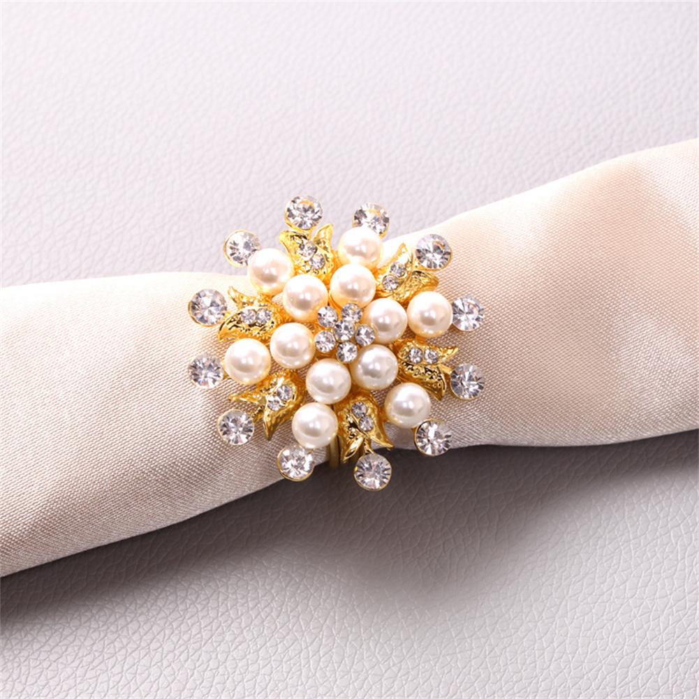 Napkin Rings Alloy Pearl Rhinestones Flower Napkin Buckle Home Wedding Party Dinner Xmas Decor