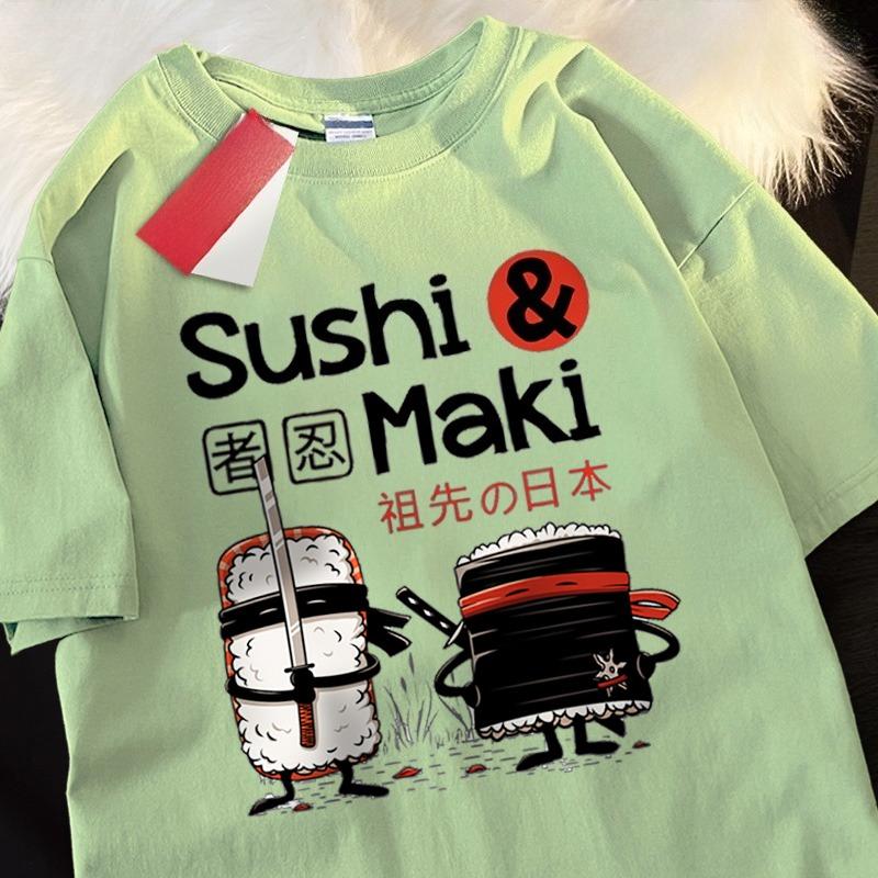 2026Theduc Sushi and Sushi Printing Unisex Women Tshirt Cotton TShirts Loose T Shirt Crewneck Loose Tops Fashion Clothes Unisex
