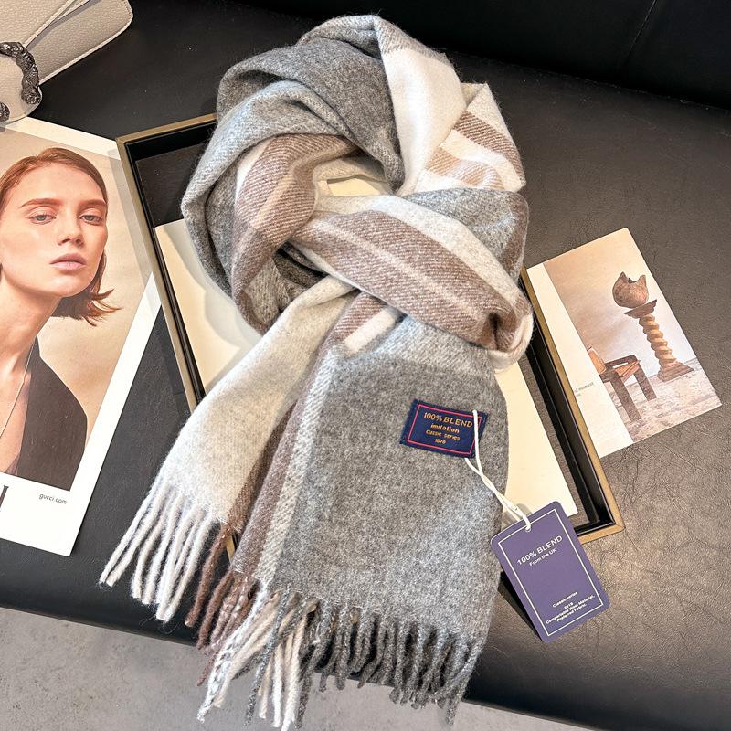 Wool Women Scarf Luxury Cashmere Winter Blanket Wraps Casual Plaid Print Pashmina Bufanda Travel Poncho Stoles Echarpe