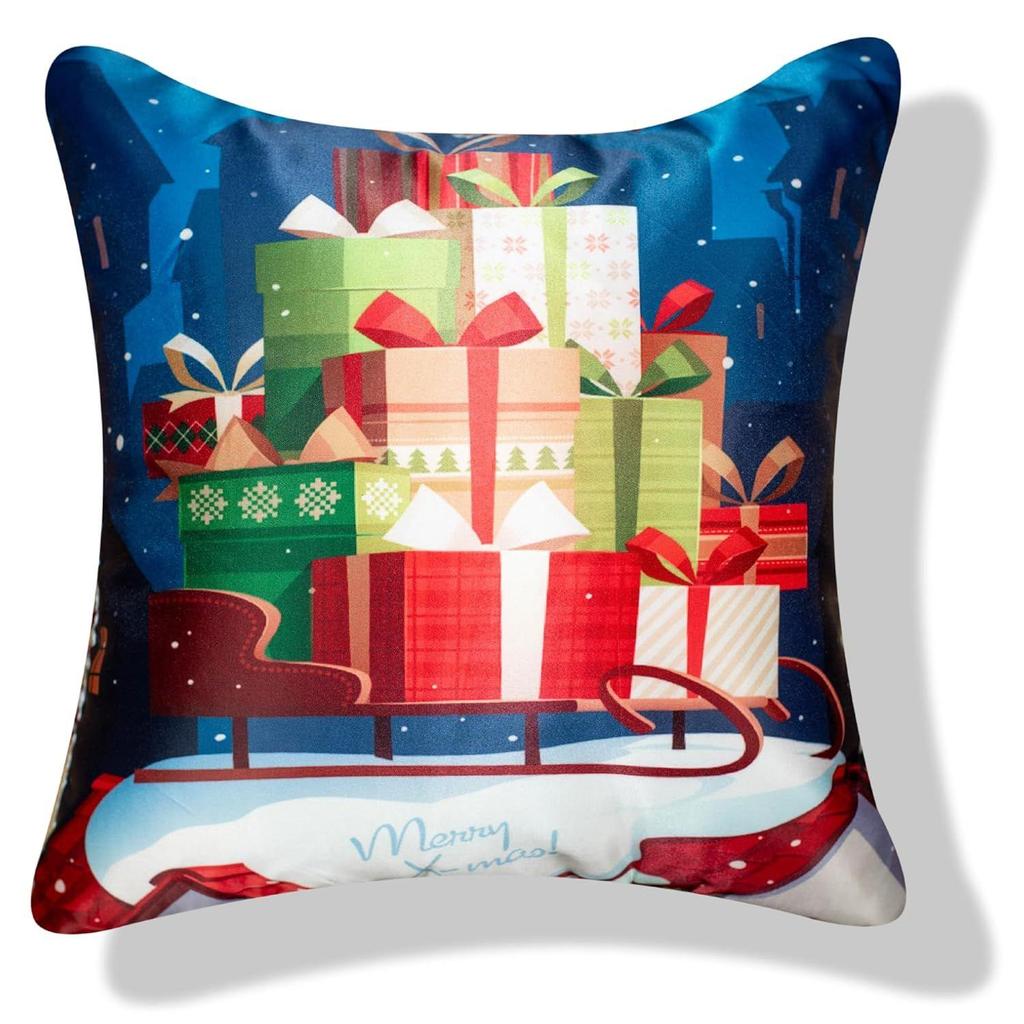 Decorative Merry Christmas Satin Cushion Cover 16 inch x 16 inch Set of 5, Cusion Cover for Sofa 16" 16