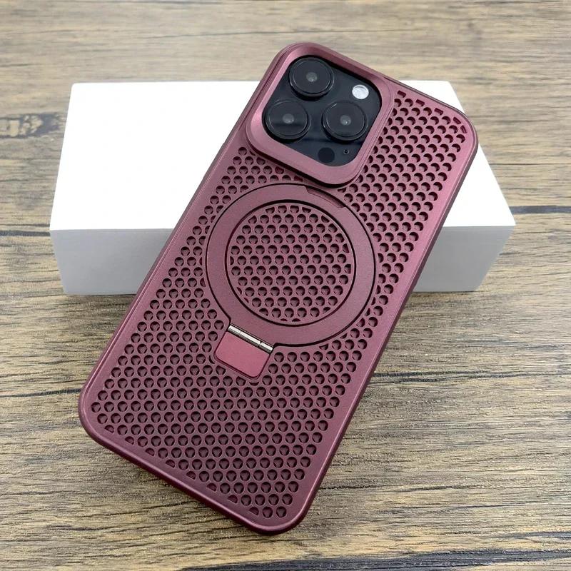 

For iPhone 17 Air 16 15 14 13 12 Pro Max Plus 17Pro Dissipate Heat Plastic Matte Case For Magsafe Charge Stand Holder Back Cover For iPhone17 Pro Max вина червоного кольору