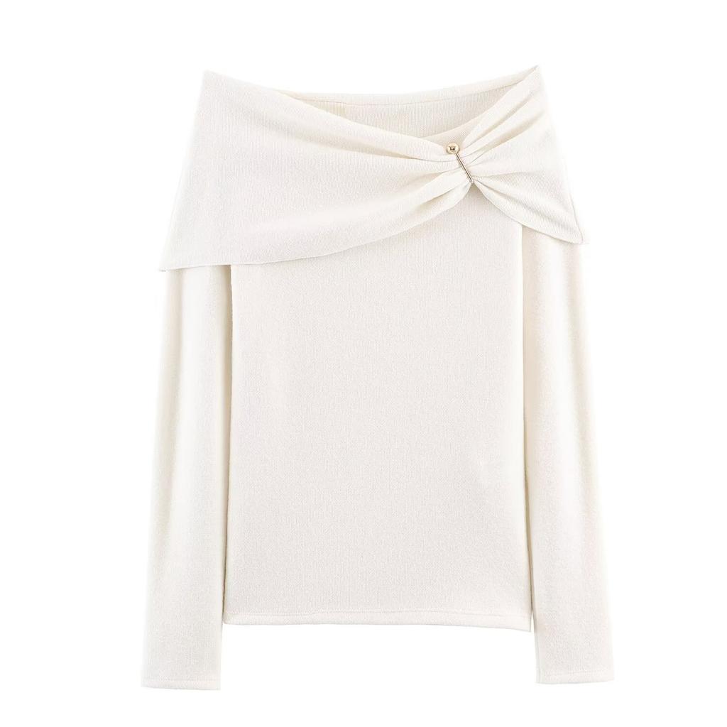 European and American Style, New Women's Clothing, Foreign Style, Fashionable Casual Off-the-shoulder Inlaid Top 0264304