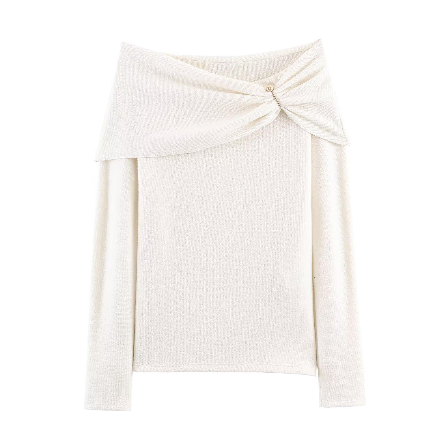 European and American style, new women s clothing, foreign style, fashionable casual off-the-shoulder inlaid top 0264304 S