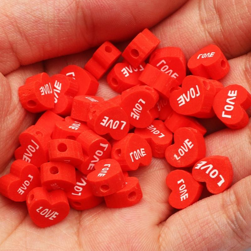 50/100x Beads Love Heart Shape  Spacer Beads for Bracelet Necklace Earring Making DIY Jewelry Crafts Tool