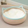All Season Cat Bed Basket with Cushion Cotton Rope Handwoven Pet Spacious Breathable Ear for Indoor Cats Stretch Space