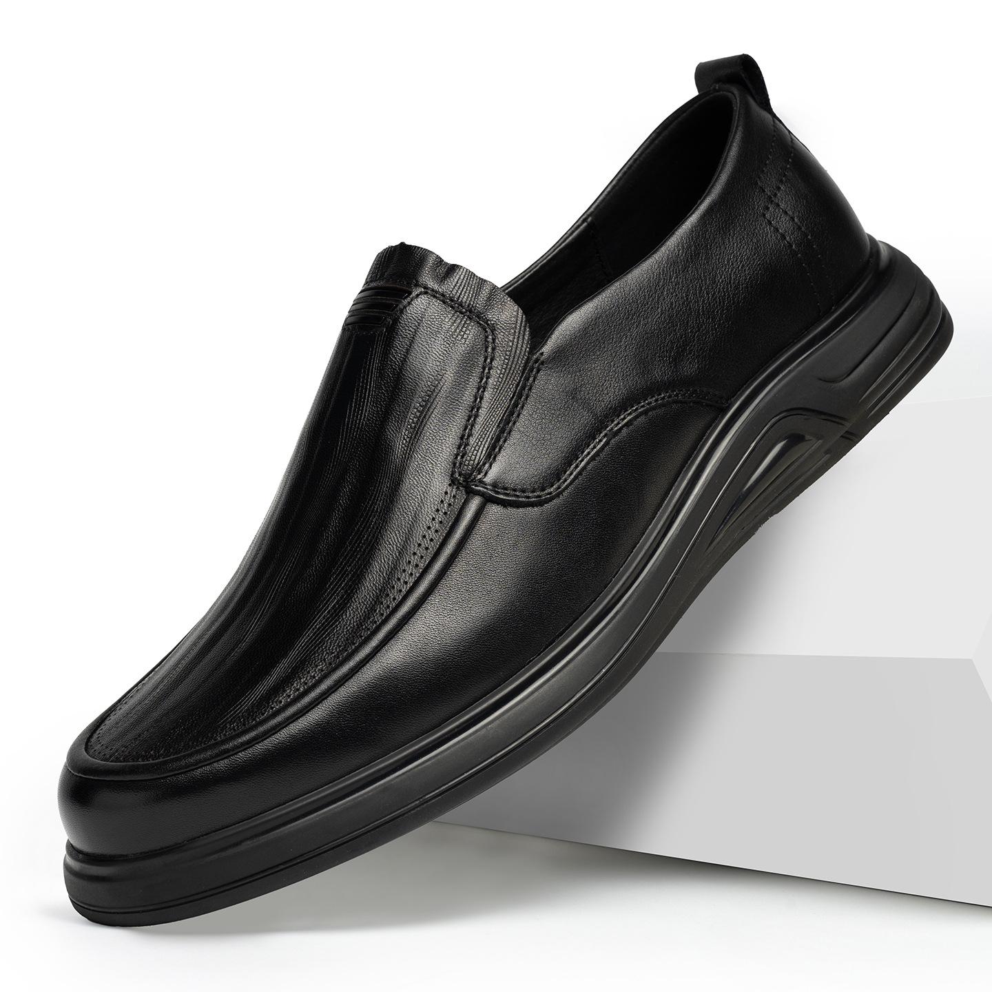 Plus Size Men s Top Layer Cowhide Slip-On Leather Business Casual Shoes Size 44 чёрный