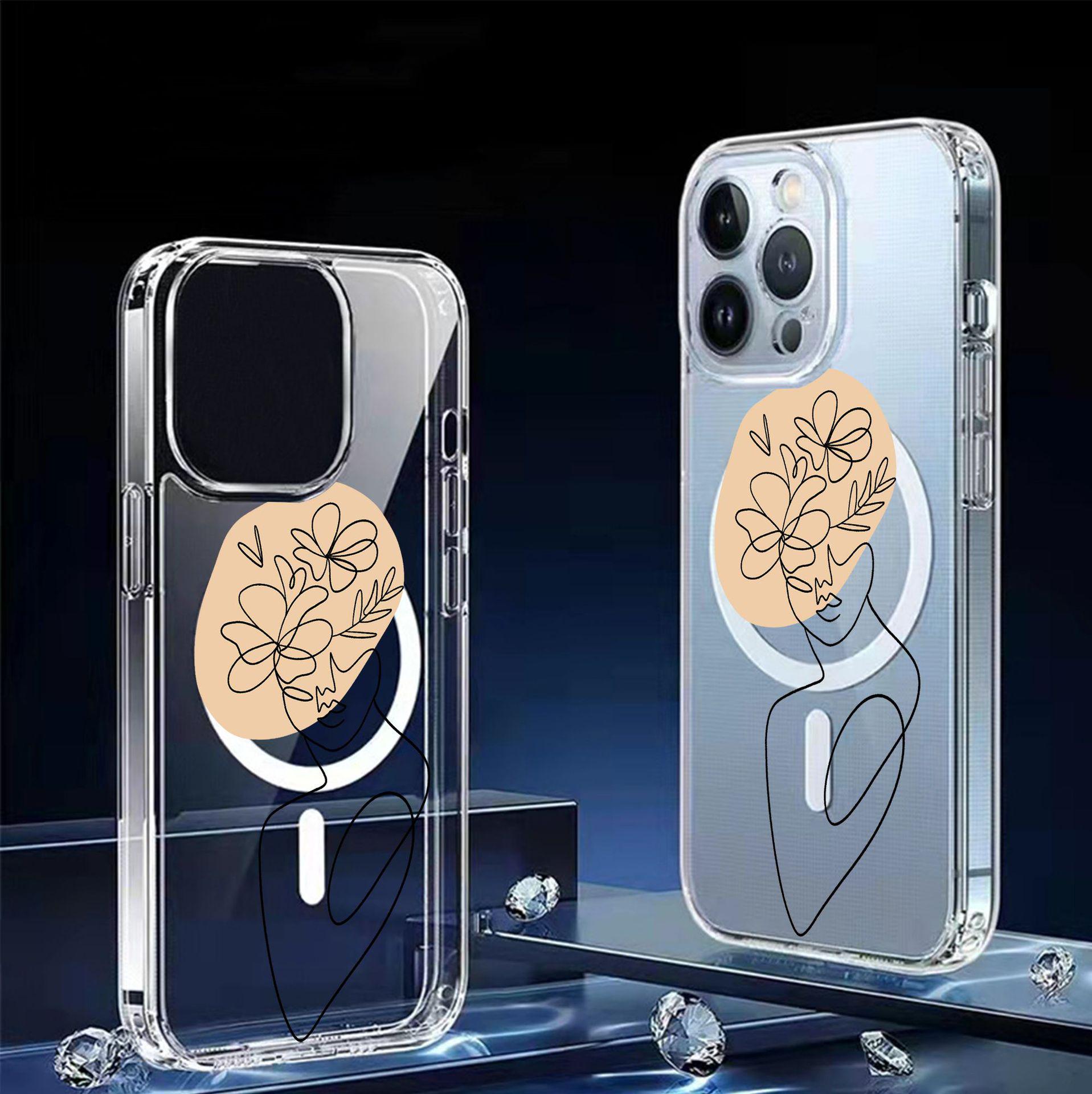 Doll Vase Magnetic Clear Full Coverage Case for iPhone 15/16/17 Pro Max Galaxy S22 Ultra прозрачный