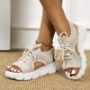 Mode Sommer Damen Sandalen Mesh Freizeitschuhe Weiß Dicksohlige Schnür-Sandalen Offene Zehenpartie Strandschuhe für Damen Neu Zapatos Mujer