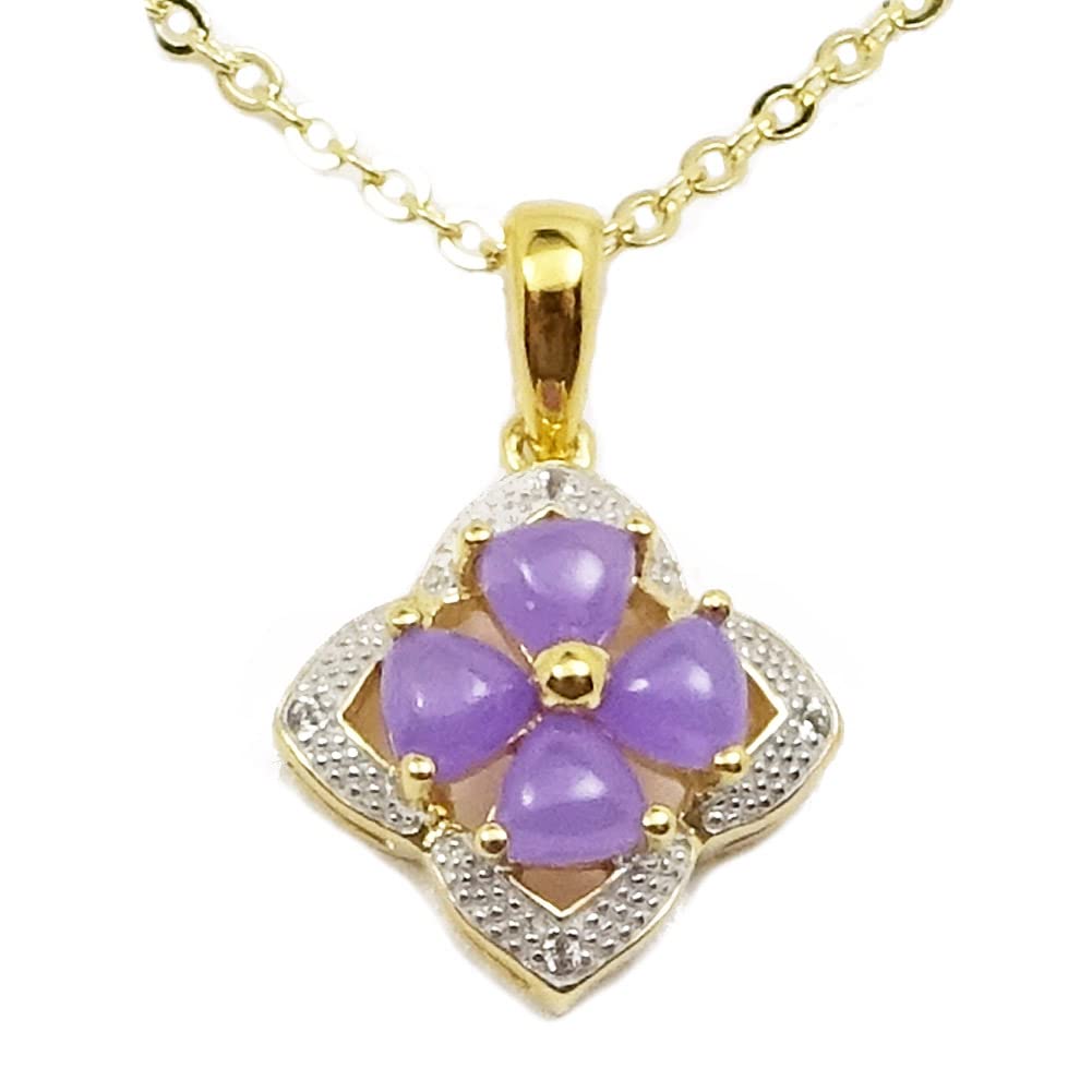 

[Your and My Jewelry Box] SV Gold Natural Lavender Jadeite Pendant Necklace with White Topaz 14102 [May Birthstone] [Gift Wrapped]