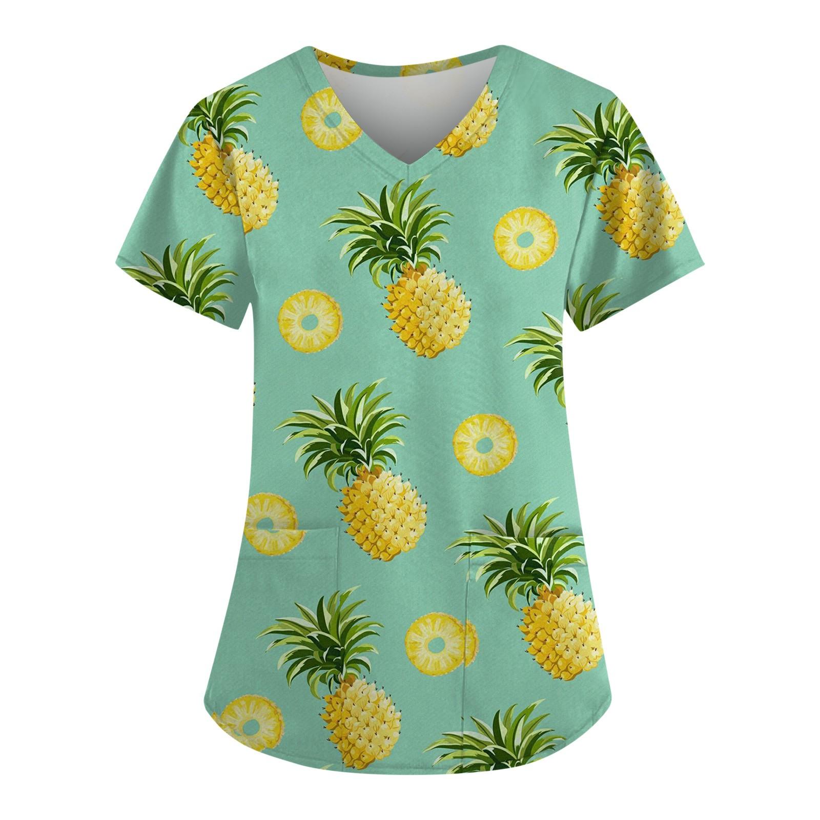 

Женские летние топы с короткими рукавами и v-образным вырезом с принтом, рабочая блузка с карманами M