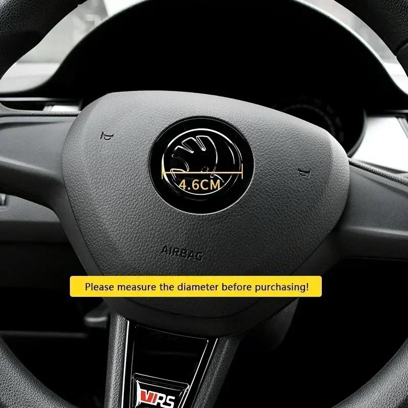 AAAJA1 2026 Hot For SKODA 46MM Car Steering Wheel Logo Emblem Sticker for Skoda Rapid Fabia Octavia Superb Laura VRS Yeti Kodiaq Karoq