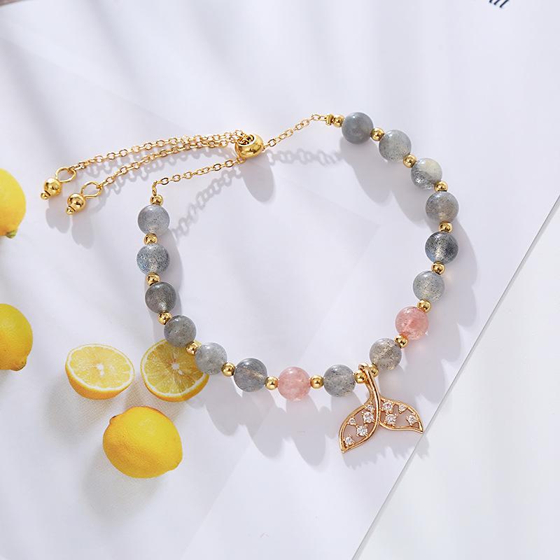 Natural strawberry crystal bracelet fishtail design Bangles Women Fashion Jewelry accessories Gift