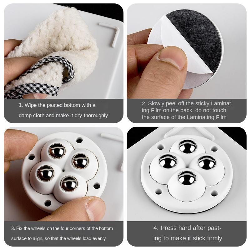 4Pcs Self Adhesive Type Mute Ball Universal Wheel 2/4 Beads Furniture Casters Wheels Stainless Steel Wheel 360° Rotation