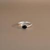 Black Onyx Pear Shape Stacking Ring, 925 Sterling Silver Jewelry, Handmade Minimalist Adjustable Ring