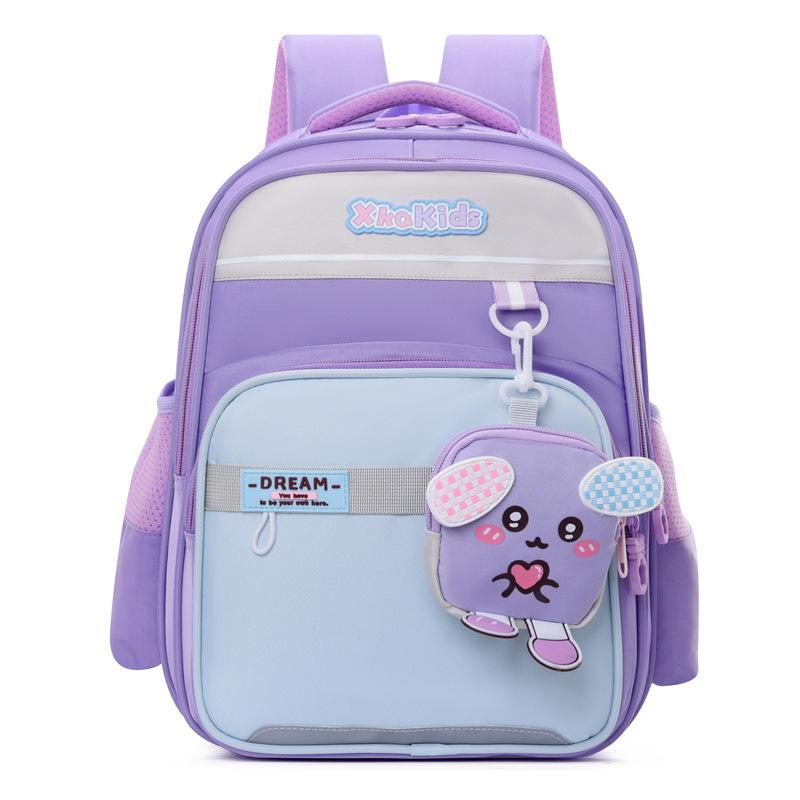 

School bag for primary school students, first grade boys and girls, backpack, cute and lightweight, and protect children s backs. фіолетовий